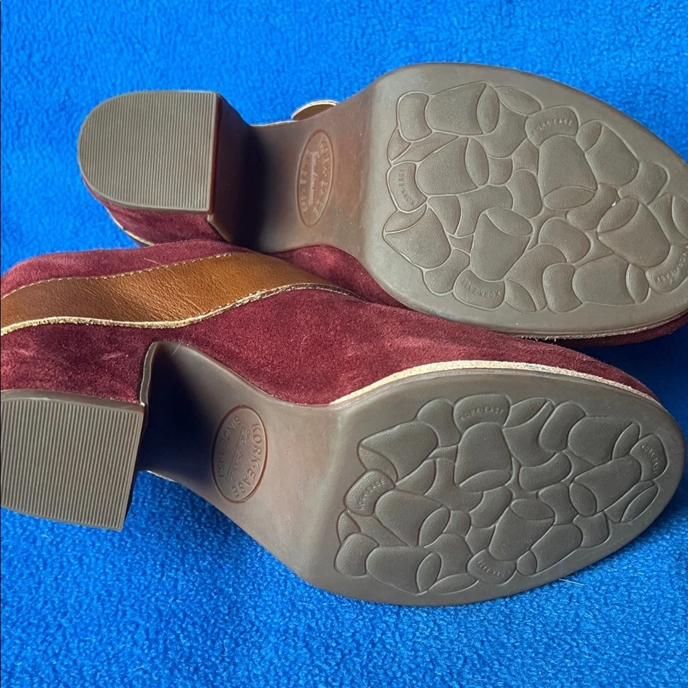 Korks Burgundy and Tan Suede Mules with Buckle - Picture 5 of 5